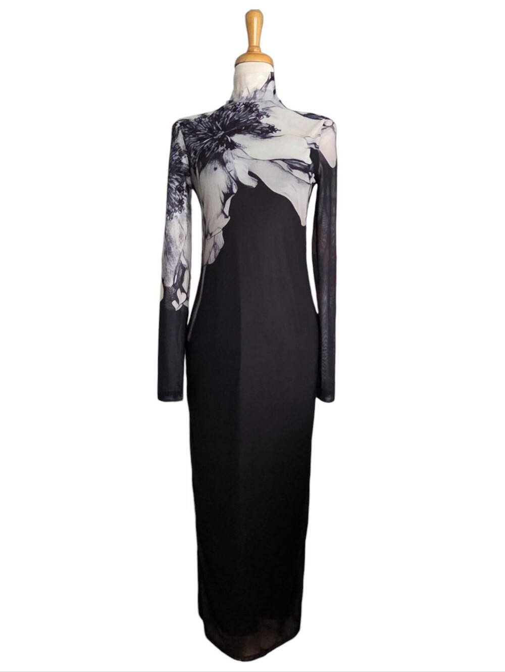 Commense Black Mock Neck Mesh Dress Women's Size L